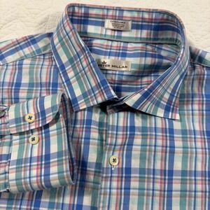 Peter Millar Mens Extra‎ Large XL Plaid Long Sleeve Button Down Shirt Cotton